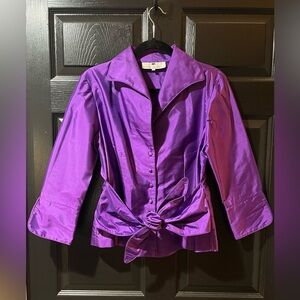 Marisa Baratelli Purple Silk Tie Waist Blouse